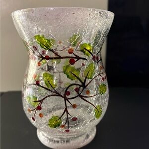 Decorative Glass Vase with Red and Green Accents